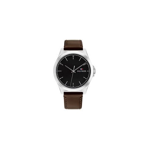 Tommy Hilfiger Dark Brown Leather Black Dial Men's Watch