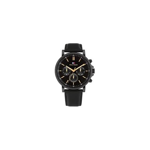 Tommy Hilfiger Black Leather Multi-function Men's Watch