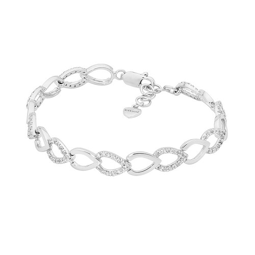 Ellani SS WH CZ Linked Open Tear Bracelet