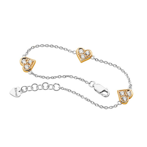 Ellani SS WH CZ 3 Hearts Bracelet YG