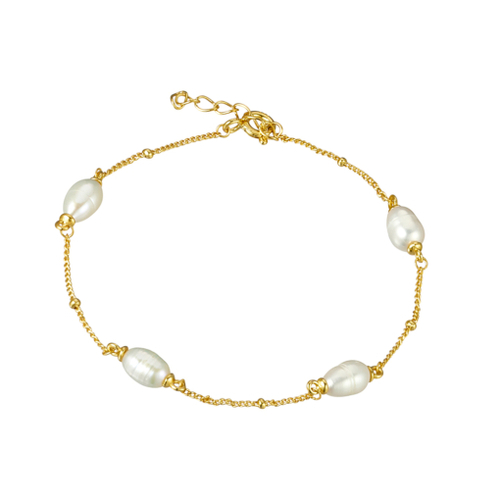 Yellow Gold Plated Sterling silver multi pearl and chain bracelet