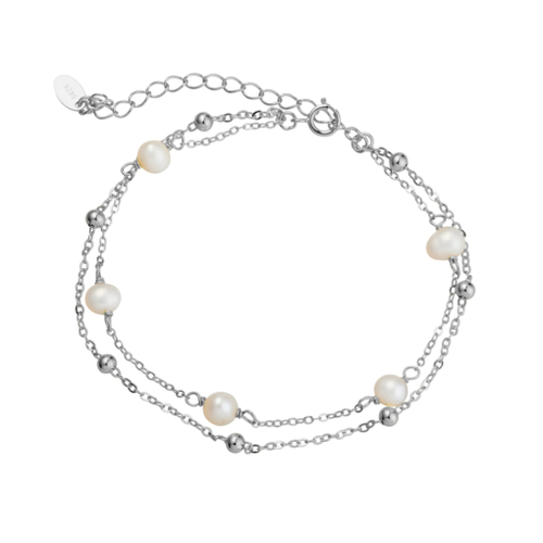 Sterling silver double bracelet with 3MM balls and 5MM pearls