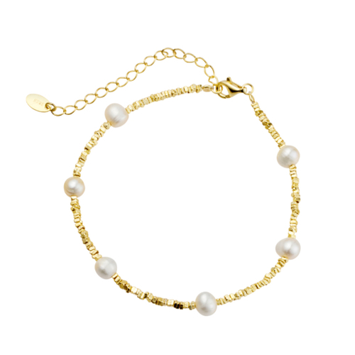 Yellow Gold Plated Sterling silver fresh water pearl and bead bracelet