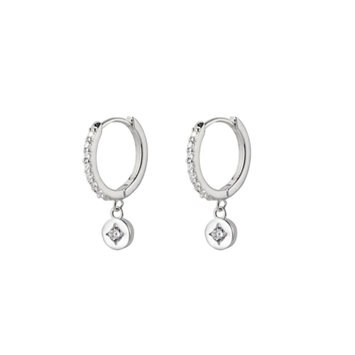 Sterling Silver CZ detailed huggie earrings with charm