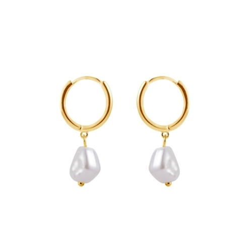 Yellow Gold Plated Sterling silver huggie earrings with pearl