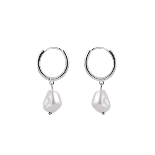 Sterling silver huggie earrings with pearl