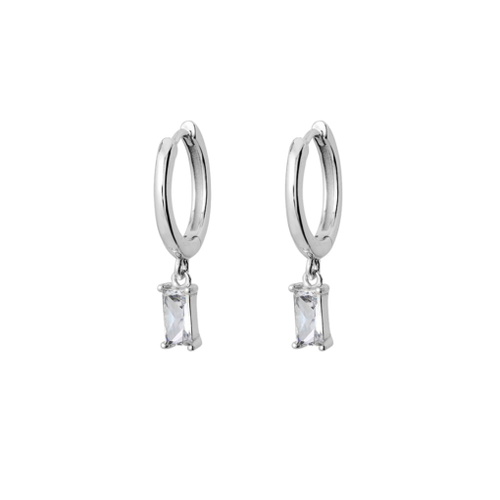 Indulge Sterling silver white CZ baguette hoop earrings