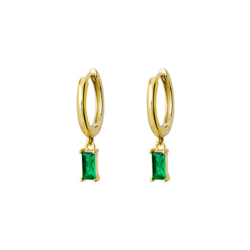 Indulge Yellow Gold Sterling silver emerald CZ baguette hoop earrings