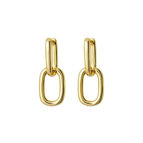 Indulge Yellow Gold Sterling silver double oval chain link earrings