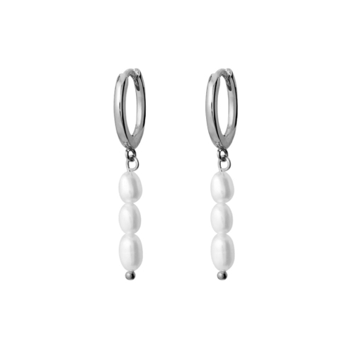 Sterling silver fine huggie earrings with freshwater pearls