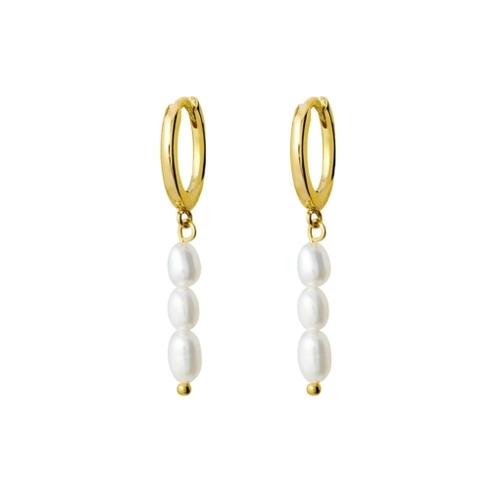 Yellow Gold Plated Sterling silver fine huggie earrings with freshwater pearls