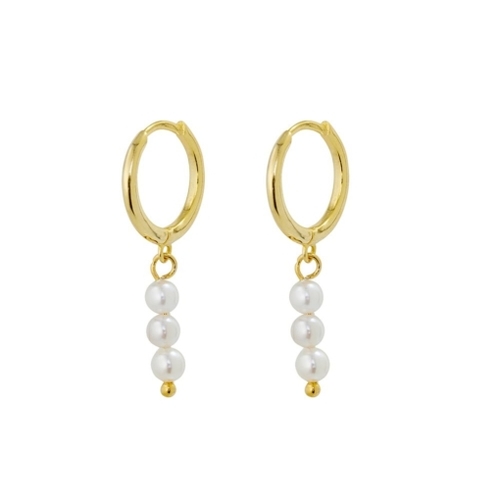 Yellow Gold Plated Sterling silver and freshwater pearl huggie earrings