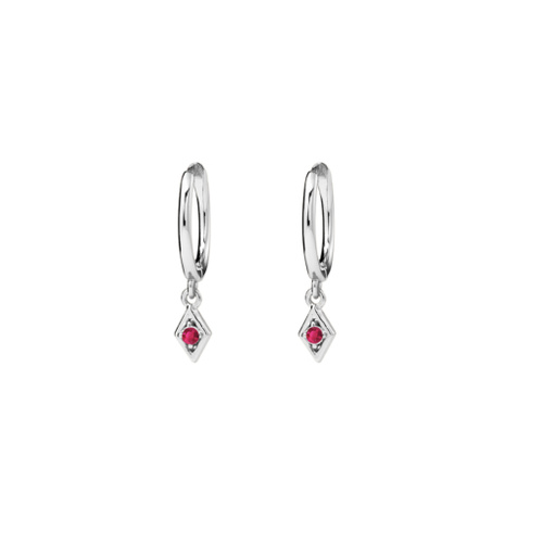 Indulge Sterling silver huggie earrings with tiny ruby pink CZ charm