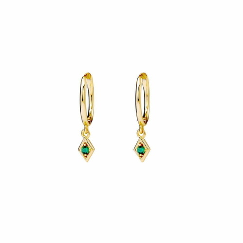 Indulge Sterling silver gold plated huggie earrings with tiny emerald CZ charm