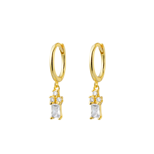 Yellow Gold Plated Sterling silver huggie earrings with CZ trio and drop feature