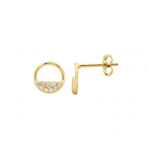 Ellani Open Circle Earrings 2 Row WH CZ YG