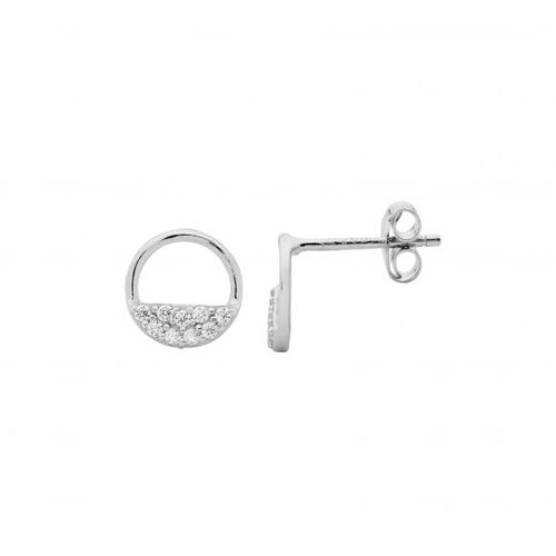 Ellani Open Circle Earrings 2 Row WH CZ S Silver