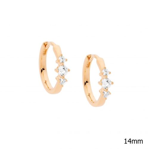 Ellani SS 14mm Hoop Earring w/3 WH CZ Feature RG