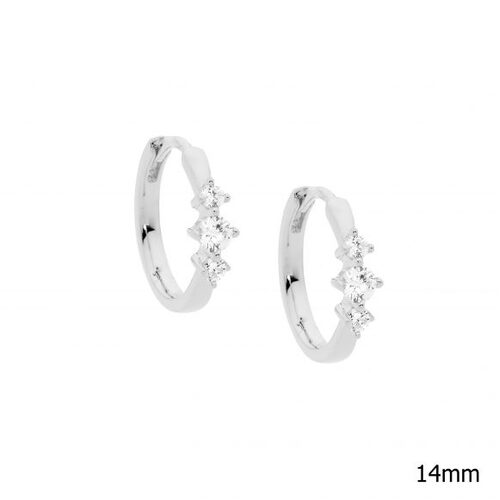 Ellani SS 14mm Hoop Earring w/3 WH CZ Feature