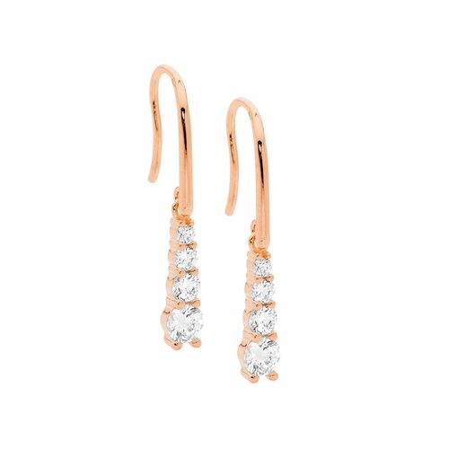 Ellani SS WH CZ Gradual Drop Earrings RG