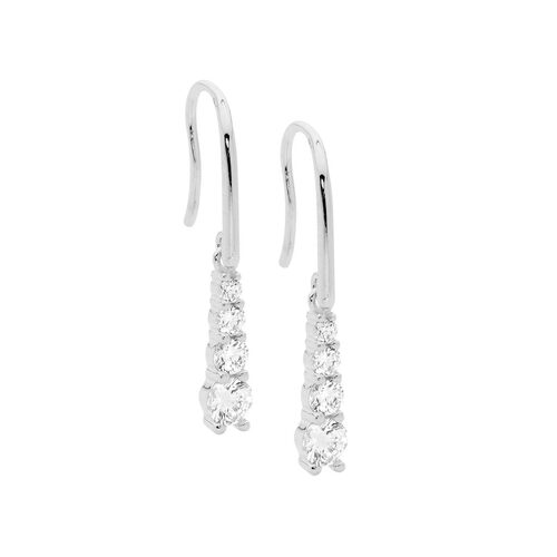 Ellani SS WH CZ Gradual Drop Earrings