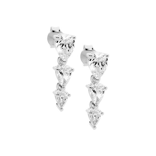 Ellani SS 3 Pear WH CZ  Drop Earrings