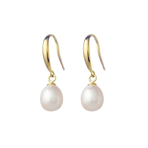 Indulge Yellow Gold Sterling silver freshwater pearl drop earrings