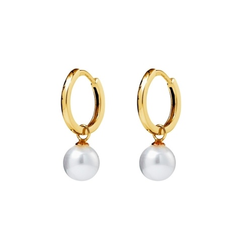 Indulge Yellow Gold Plated Sterling silver hinged hoop earrings with pearl drop