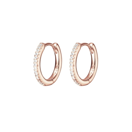 Rose Gold Plated Sterling Silver 12mm huggie earrings with CZ details