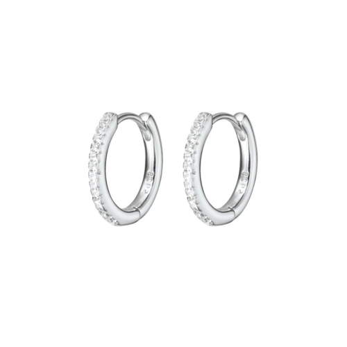 Sterling Silver 12mm huggie earrings with CZ details