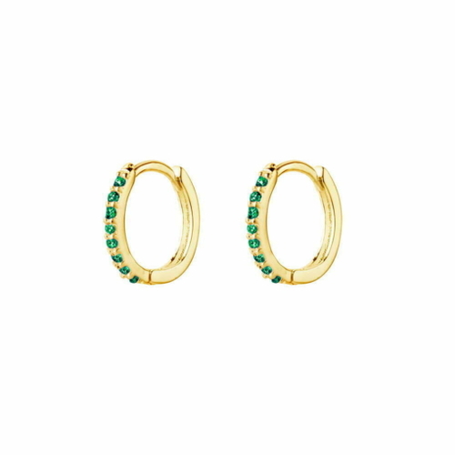 Yellow Gold Plated Sterling silver huggie earrings with Emerald CZ detail