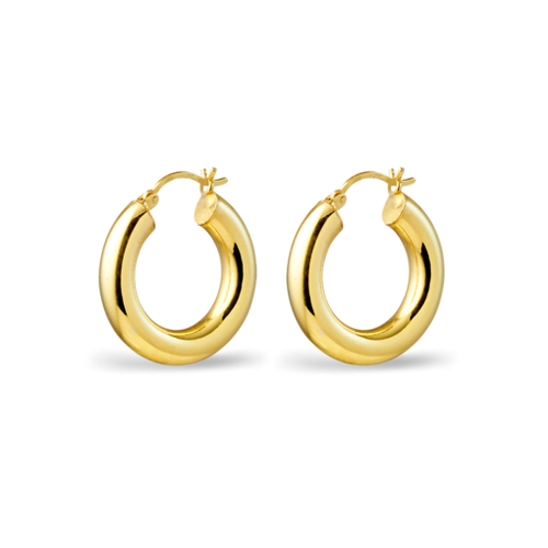 Yellow Gold Plated Sterling silver round hollow hoop earrings