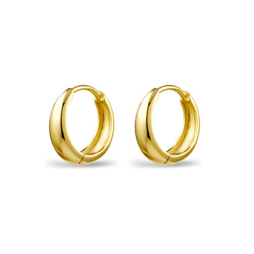 Yellow Gold Plated Sterling silver everyday 10mm tapered huggie earrings