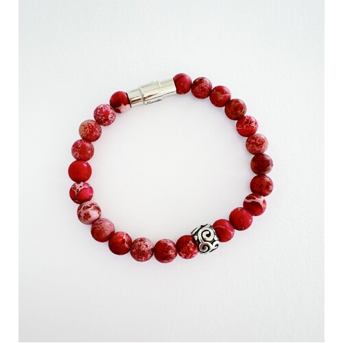 RED SEA SEDIMENT JASPER BEADED BRACELET WITH S/STEEL CLASP