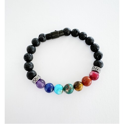 MULTI COLOURED NATURAL STONE BEADED BRACELET