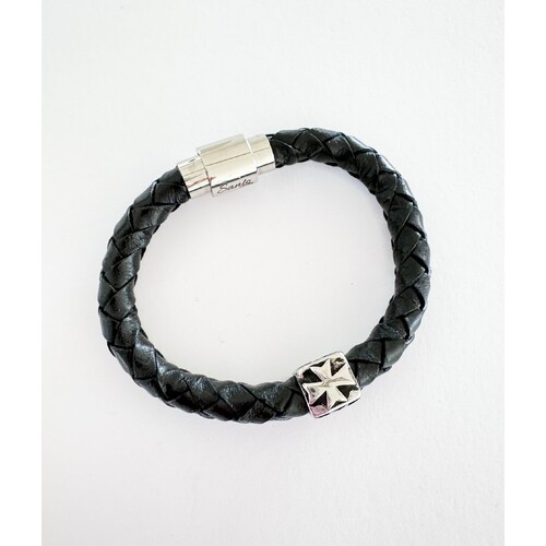 BLACK LEATHER BRACELET WITH CROSS BEAD