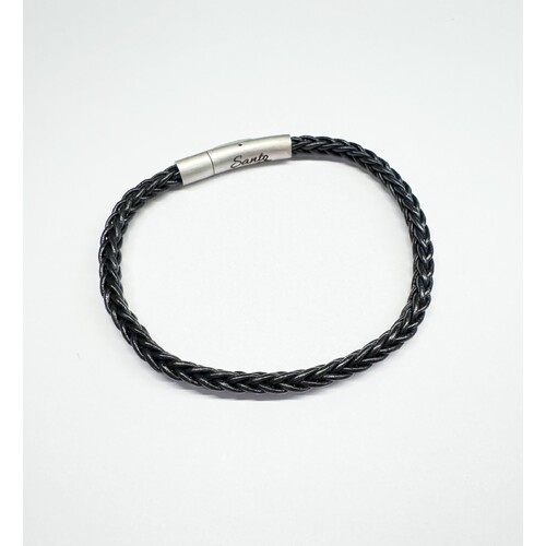 BLACK THIN LEATHER ROPE STYLE BRACELET