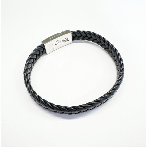 BLACK LEATHER SQUARE EDGE S/STEEL CLASP BRACELET