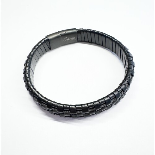 BLACK LEATHER WITH BLACK WIRE BRACELET