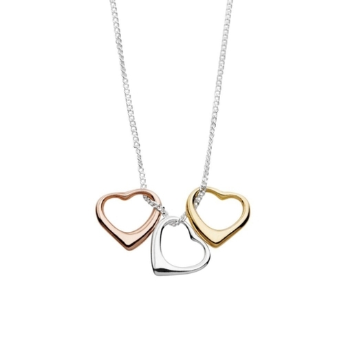 Sterling silver necklace with 3 floating Multi Coloured heart pendants