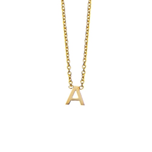 Yellow Gold Sterling Silver necklace with initial pendant - A