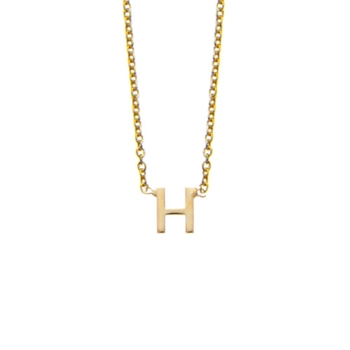 Yellow Gold Sterling Silver necklace with initial pendant - H