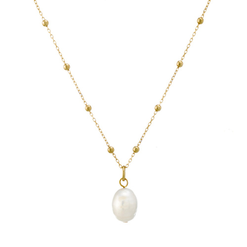 Indulge Yellow Gold Sterling silver fine chain necklace with natural baroque ball pendant