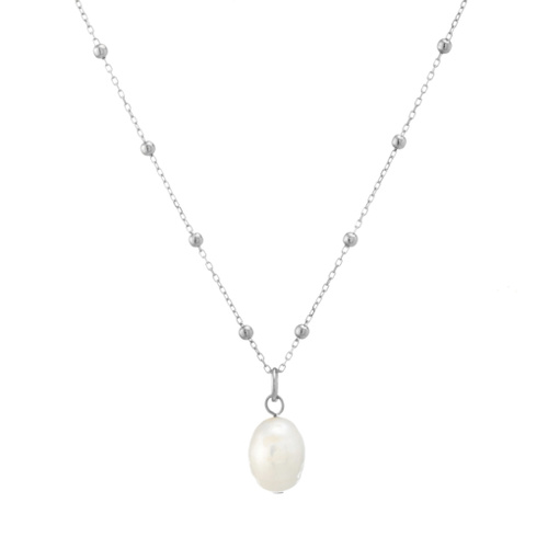 Indulge Sterling silver fine chain necklace with natural baroque ball pendant