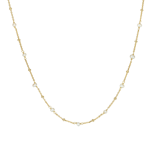 Yellow Gold Plated Sterling silver bead and freshwater pearl necklace