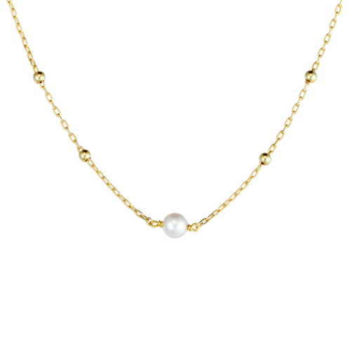 Yellow Gold Plated Sterling silver satellite chain necklace with pearl pendant