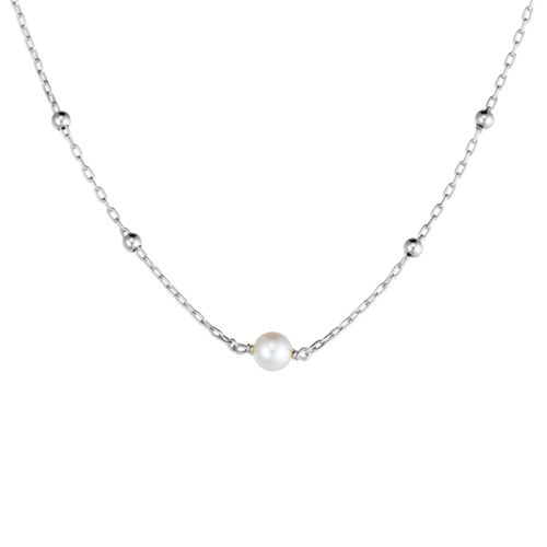 Sterling silver satellite chain necklace with pearl pendant