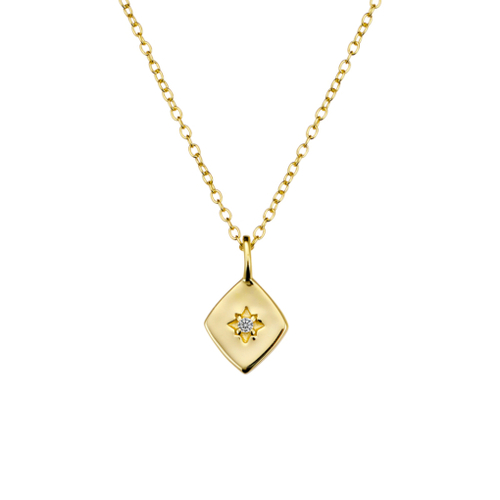 Yellow Gold Plated Sterling silver diamond shape CZ northern star pendant necklace