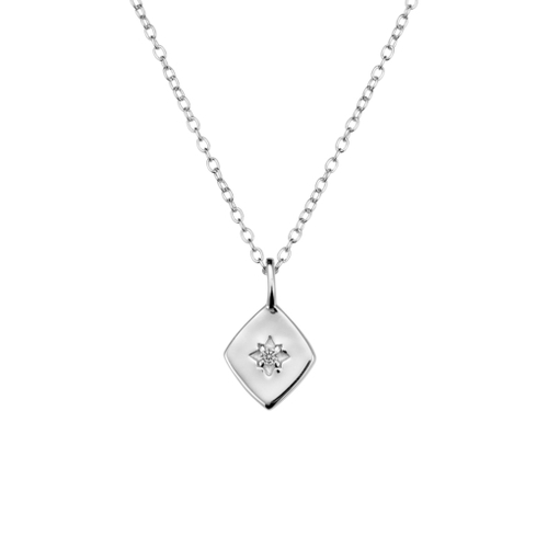 Sterling silver diamond shape CZ northern star pendant necklace