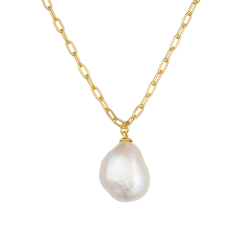 Yellow Gold Plated Sterling silver petite paperclip link chain with freshwater pearl pendant